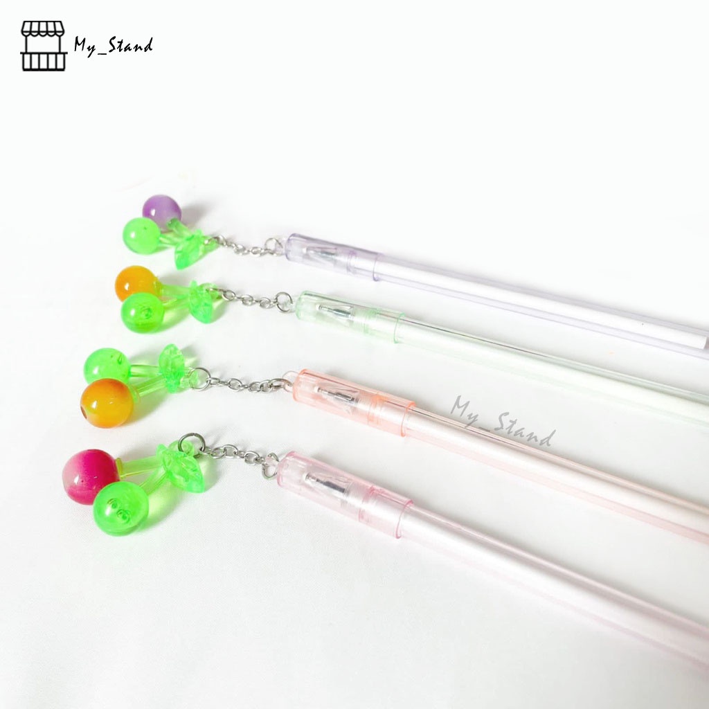 

Satuan 1 & 4 pcs Pen Pulpen Gel Tinta Hitam Gantungan Buah Cherry Gelpen Ceri Lucu Souvenir Hadiah Pena Bolpoin