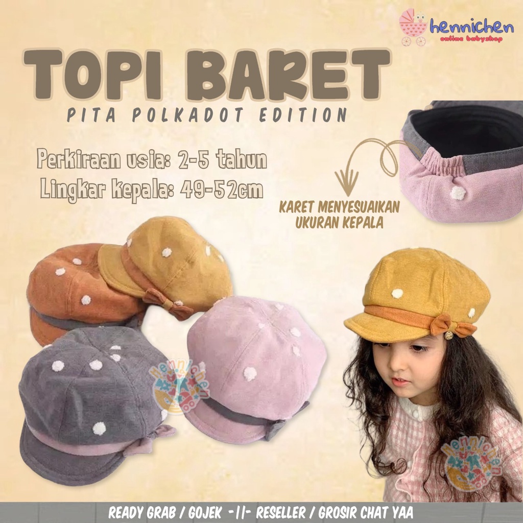 TOPI ANAK BARET PITA MOTIF POLKADOT TOPI ANAK PEREMPUAN GAYA RETRO KLASIK LUCU