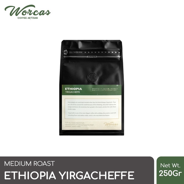 

kopi-biji- worcas arabica ethiopia yirgacheffe 250 gram - medium roast - kopi biji -biji-kopi.