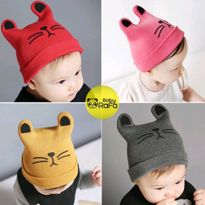 Topi Kupluk Rajut Bayi 1 sd 3 Tahun motif Kumis Kucing / Topi Rajut Unisex Kumis Kucing