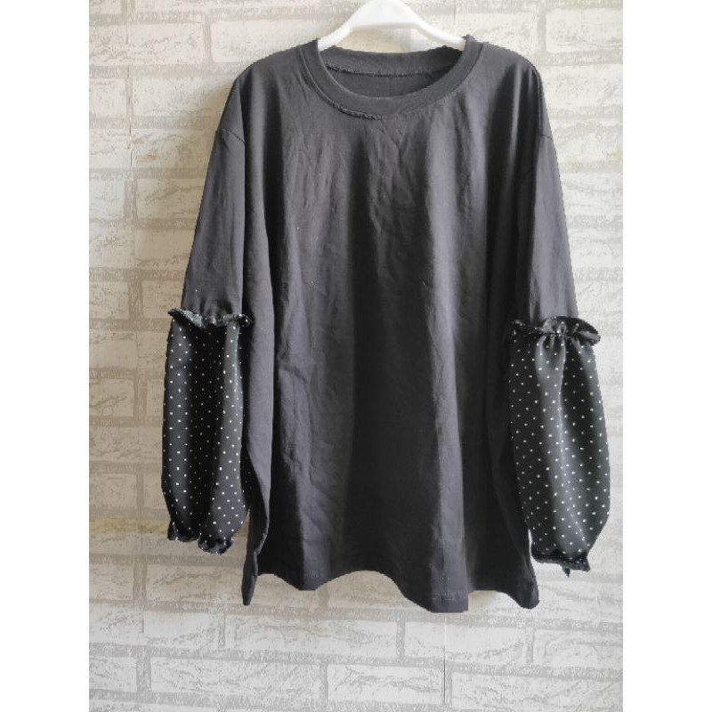 oversized blouse mixed polkadot ruffle