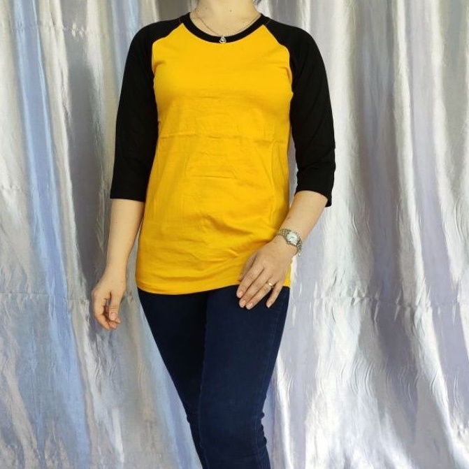 Kaos Polos Reglan KUNING- HITAM Lengan 3/4 Uk 18 20 22 S M L XL XXL