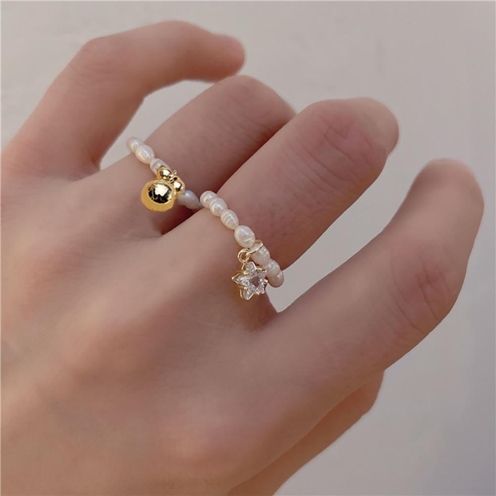 Mxbeauty Cincin Elastis Perhiasan Pesta Trendy Untuk Wanita Tembaga Zircon Pearl Ring