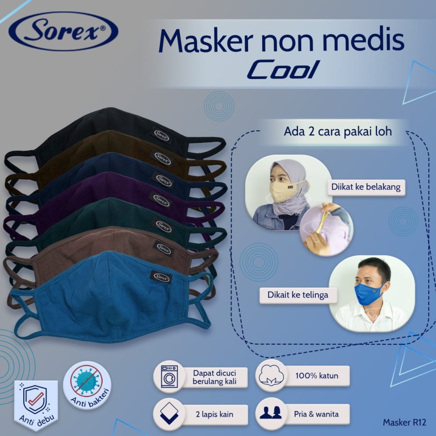 masker kain non medis sorex r12 r33 100% katun masker keluarga