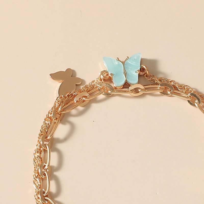 Gelang Lapis Emas Dengan Hiasan Kupu-Kupu Enamel Resin Untuk Wanita