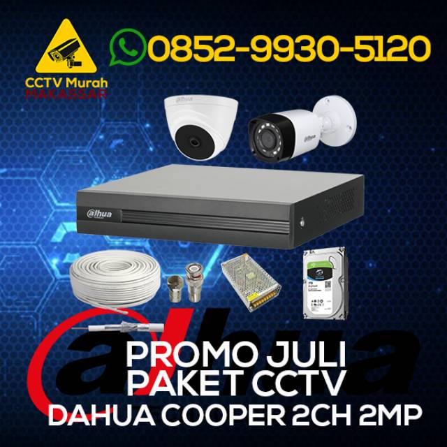 PAKET LENGKAP CCTV MURAH MAKASSAR 2 KAMERA 2MP DAHUA COOPER SERIES TINGGAL PASANG