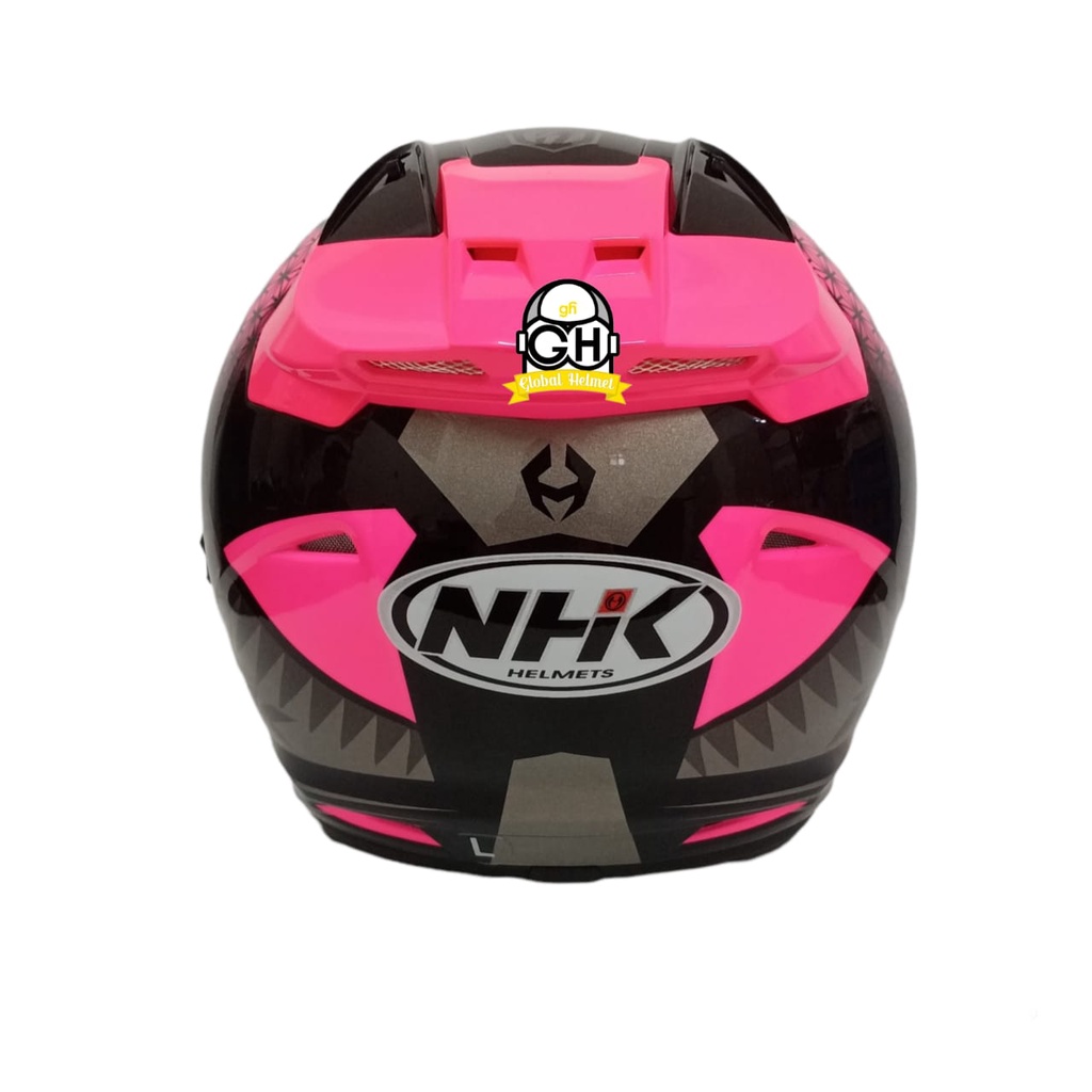 HELM NHK R1 MOTIF BIZARE PINK FLO SILVER NHK R-1 BIZARE PINK FLOURECENT SILVER DOUBLE VISOR