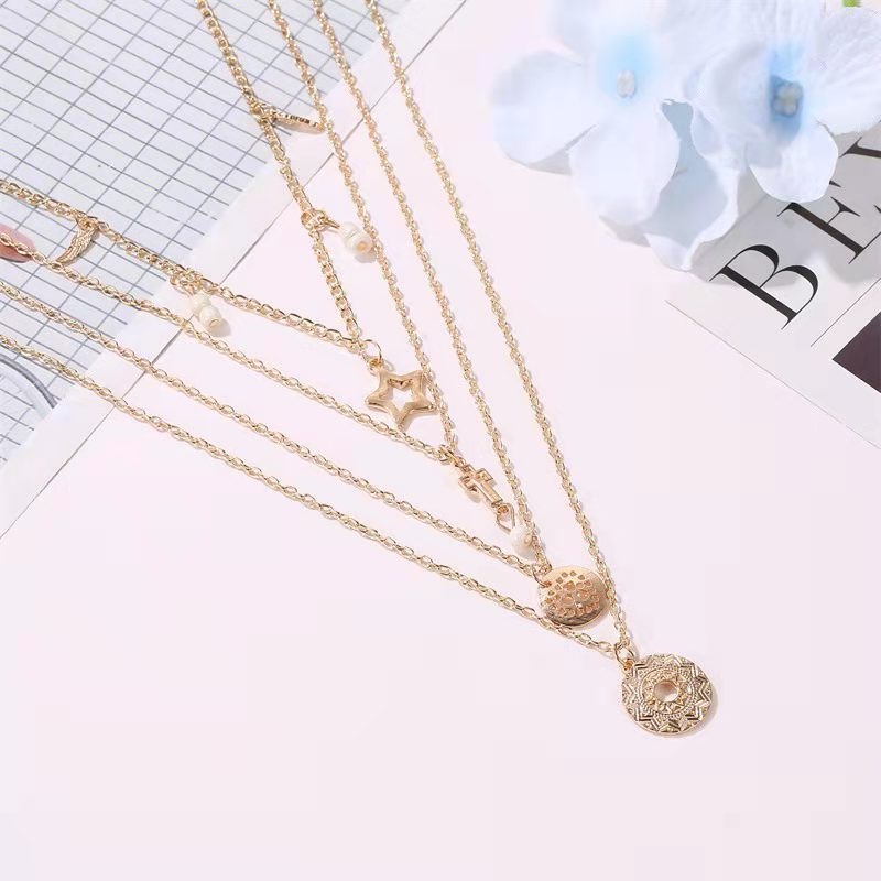 (Hello Girl) ZX02 Fashion Kalung Multi-layer  Necklace Pendant Kombinasi Wanita Import