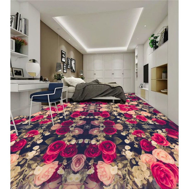 WALLPAPER STICKER CUSTOM 3D WALLPAPER LANTAI BUNGA
