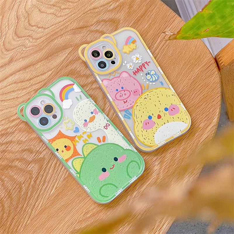 Soft Case Silikon Motif Kartun Beruang Untuk Compatible for iPhone 14 13 12 11 Pro Max X Xr Xs Max SE 2020 iPhone 8 7 6 6s Plus Ins Cute Graffiti Animal Couple Phone Case Bear Lens Silicone All-inclusive Shockproof Phone Cover