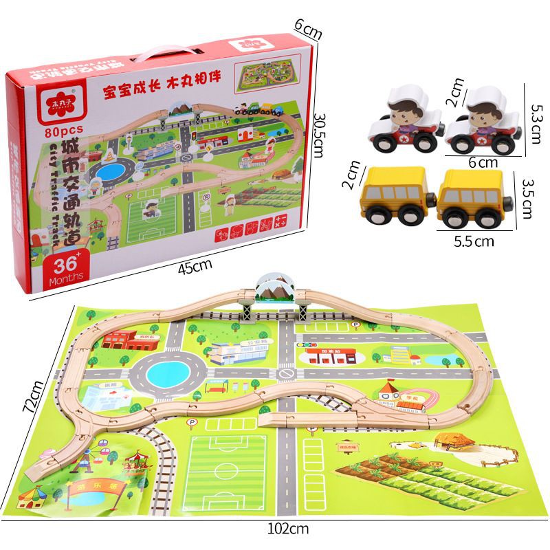 80 pcs Wooden City Traffic Track / Mainan Mobil Kayu Dengan Rel