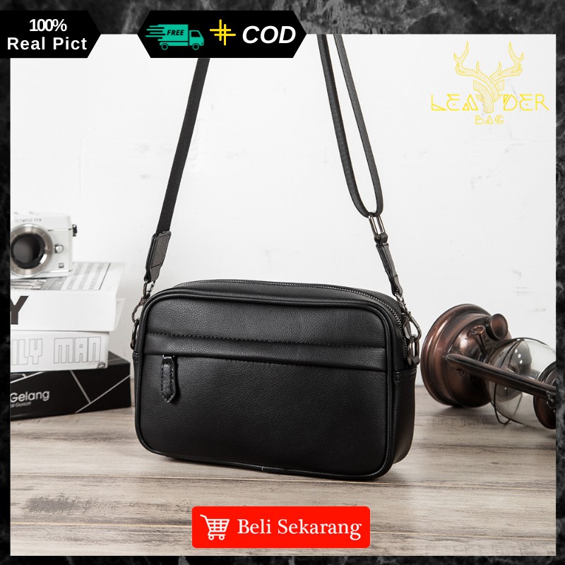 Tas Selempang Kulit Cowo Original Distro Model Terbaru Warna Hitam Atau Tas Kulit Pria Premium Impor