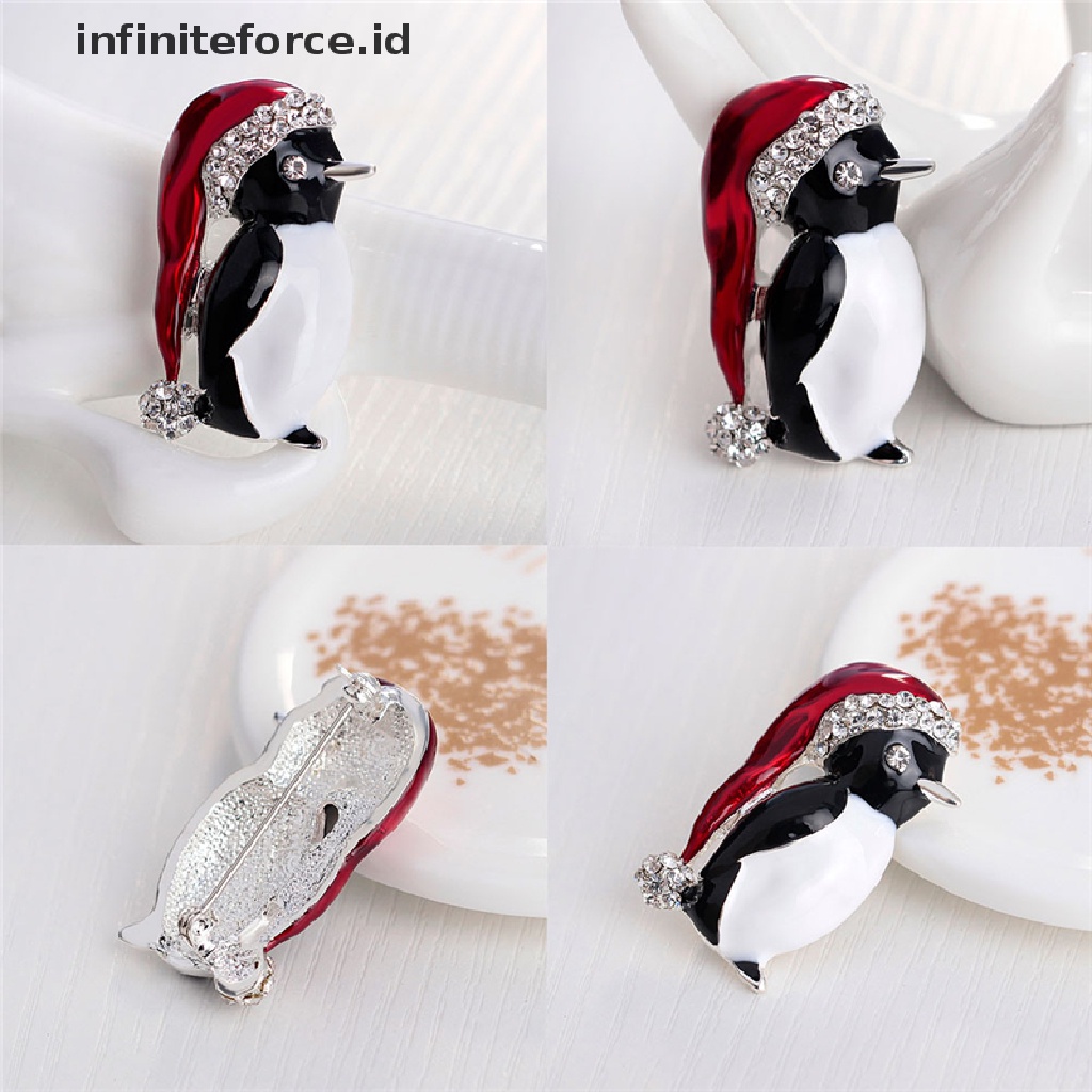 1pc Bros Pin Bentuk Penguin Natal Aksen Berlian Imitasi