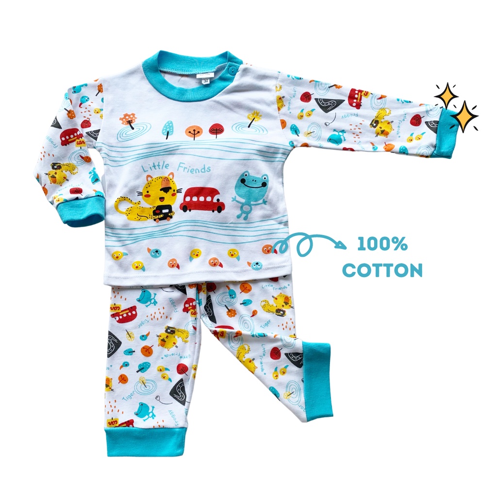 piyama baju tidur lengan panjang celana panjang anak 12 18-24 bulan unisex LITTLE FRIENDS laki laki