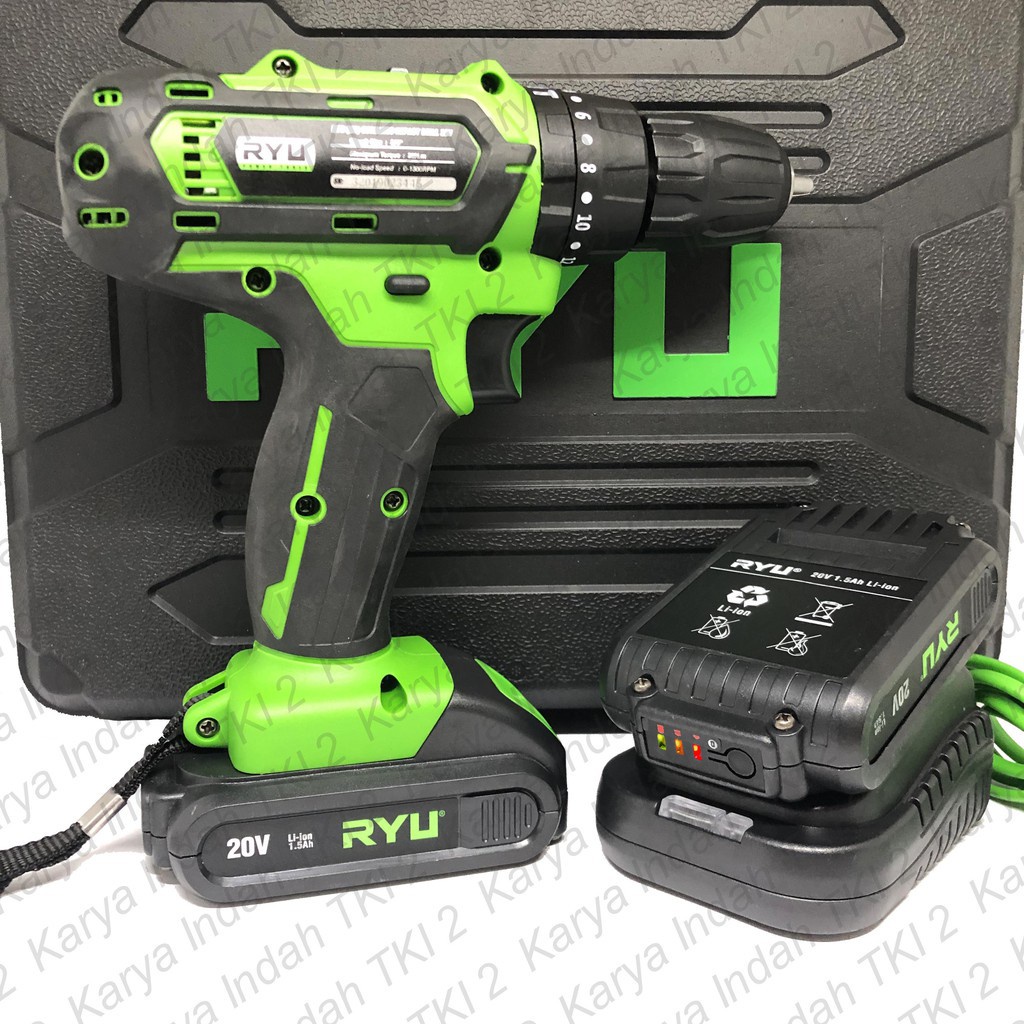 RYU Mesin Bor Tangan Cordless RCI20V / Mesin Bor Baterai Portable 20 Volt + Koper