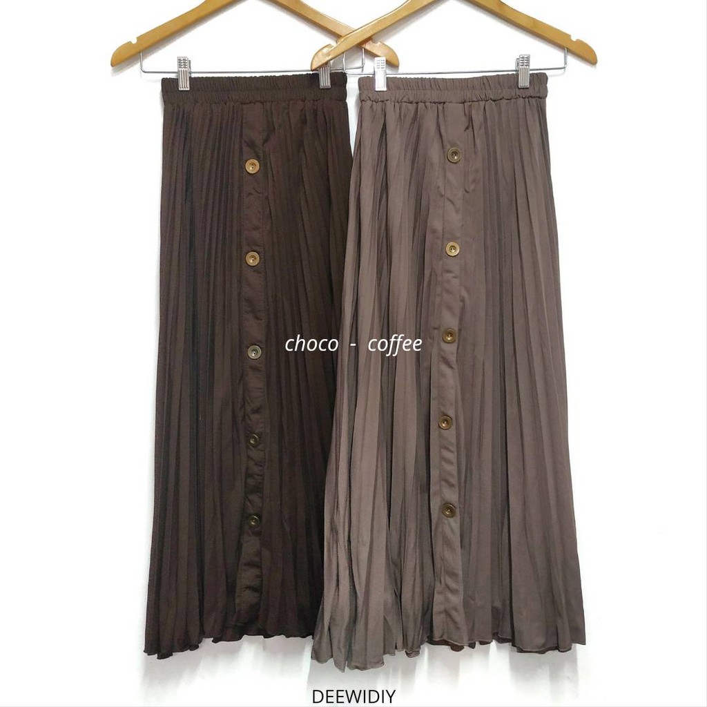 ROK PANJANG PLISKET AKSEN KANCING - KIREINA BUTTON PLEATS SKIRT DEEWIDIY