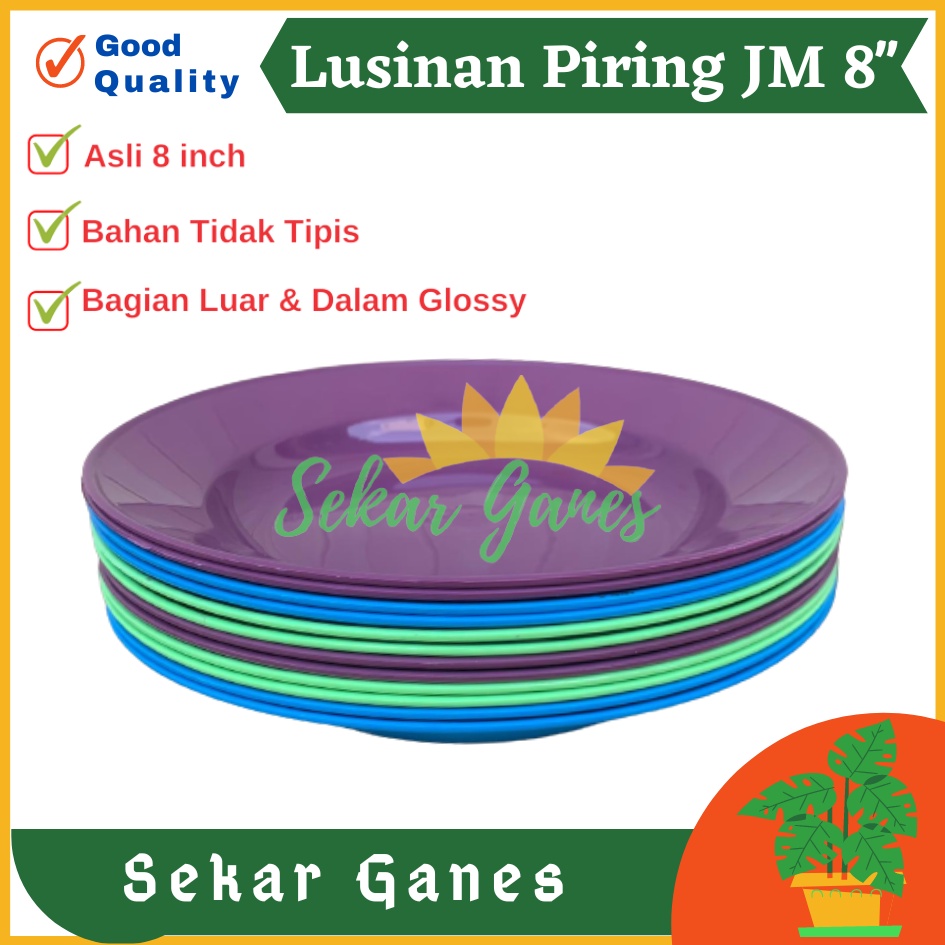 LUSINAN Piring Plastik JM 8 Inch Warna Biru Hijau Ungu - Piring Kecil Besar Set Makan Plastik Acara Pesta Melamin Rotan Murah Lusinan 1 Lusin Putih Murah Termurah