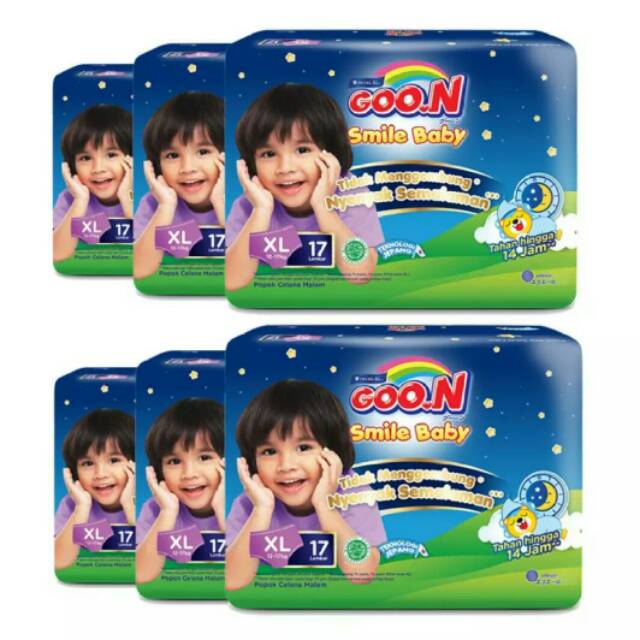 GOO.N Smile Baby Night Pants Jumbo XL isi 17+2pc Popok Celana Merk Goon (Karton isi 6)