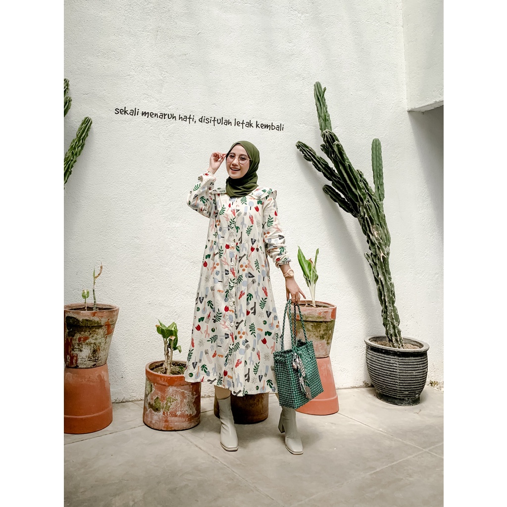 ARENSCLO – Midi Dress Motif | Rayon Midi Dress | Midi Dress Jumbo | Poppy Cactus Midi Dress