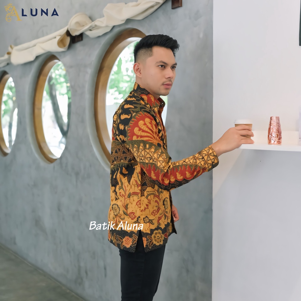 BAJU BATIK ALUNA KATUN JAWA SOLO FULL FURING REGULAR PREMIUM PRIA MODERN LENGAN PANJANG PCW 088