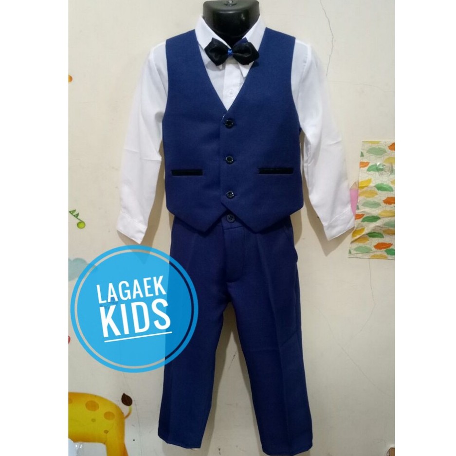 Setelan Vest Anak Bayi Laki PREMIUM Usia 3 6 9 Bulan 1 2 Tahun - Setelan Pesta Tuxedo NAVY Formal Vest Anak Cowok