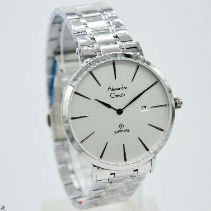 ALEXANDRE CHRISTIE WATCH AC 8539 PRIA KACA SAPPHIRE SILVER WHITE ORIGINAL