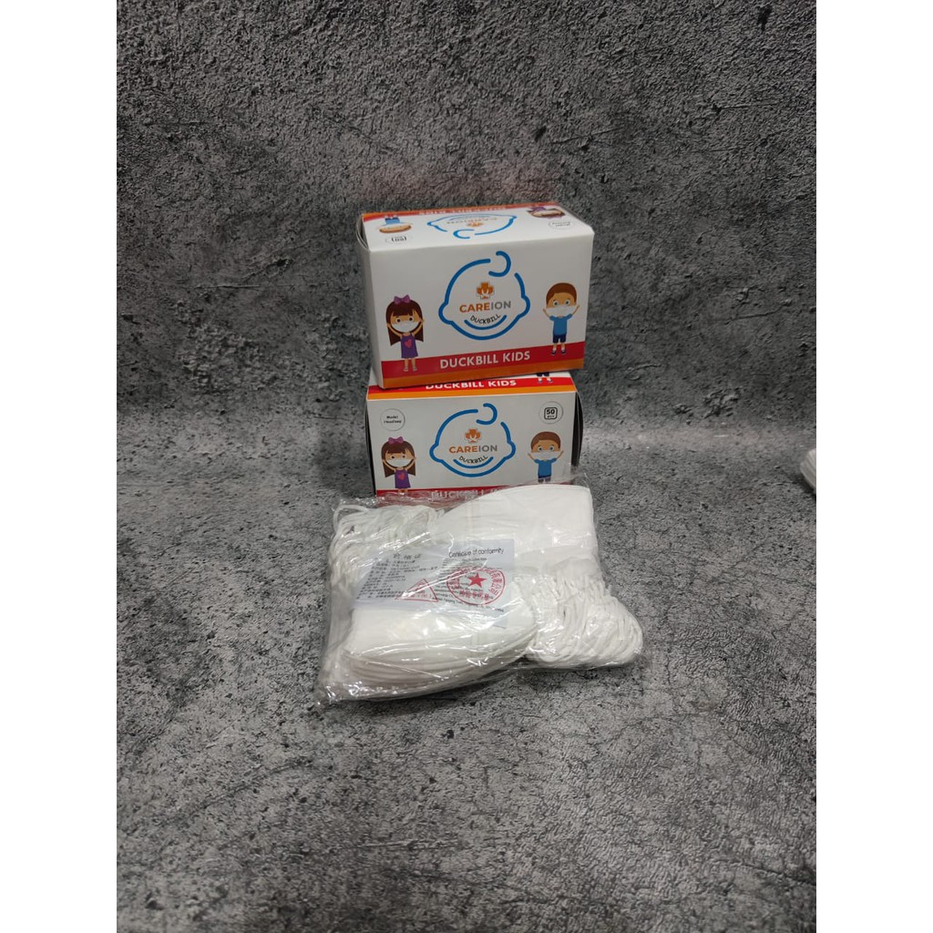 CAREION - DUCKBILL 3PLY ANAK POLOS PUTIH BOX ISI 50 MEDICAL GRADE