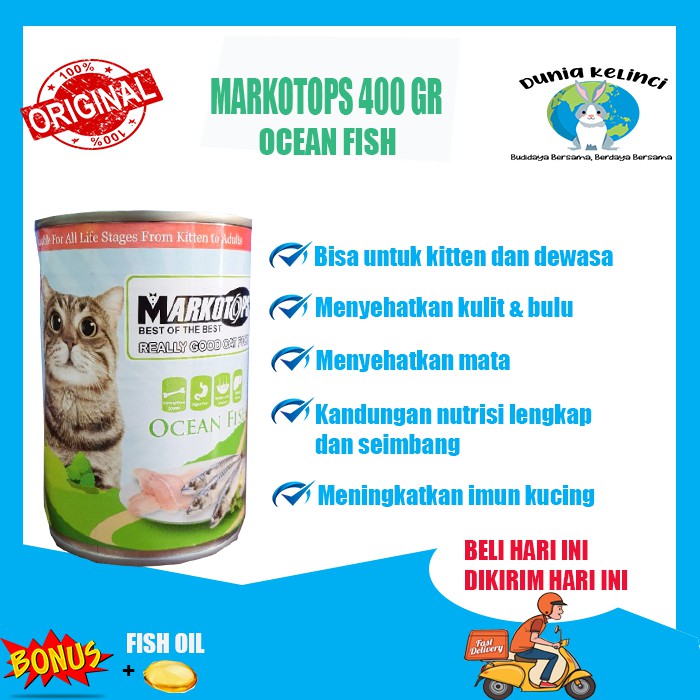 MAKANAN KUCING BASAH MARKOTOPS 400 GR OCEAN FISH KALENG WET FOOD MARKOTOP