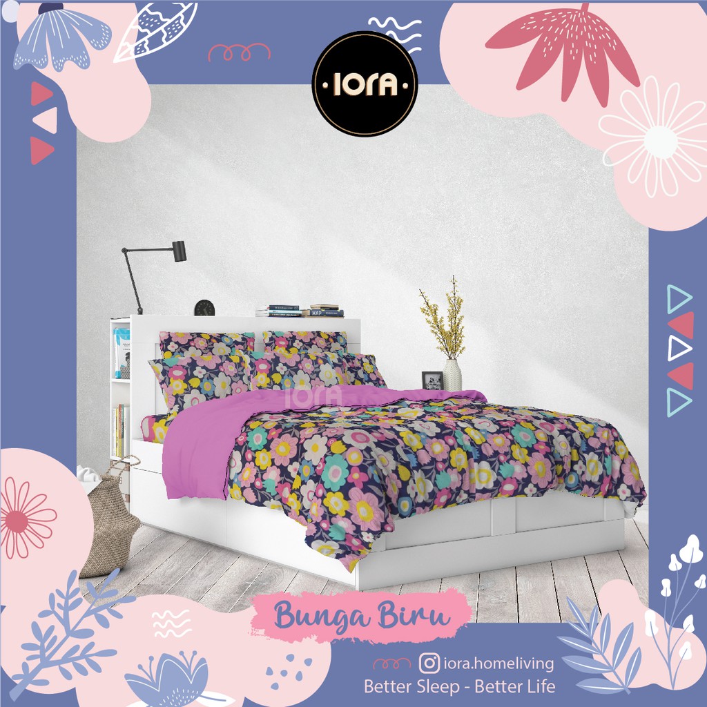 Iora Bed Cover Motif Bunga (Bunga Biru) uk.Single