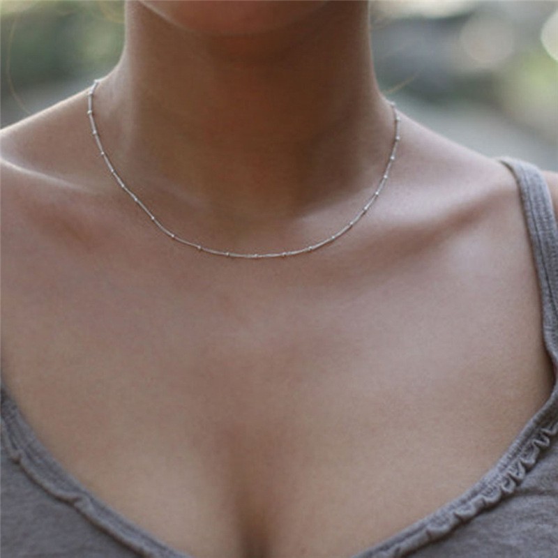 Textured pure copper peas chain plated simple stacked belt wild clavicle chain