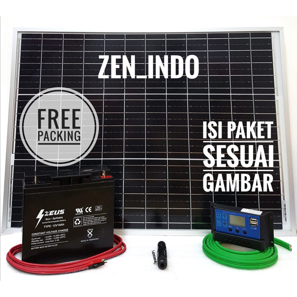 Paket Hemat Solar Panel Surya 50WP termasuk Aki 12v 18AH