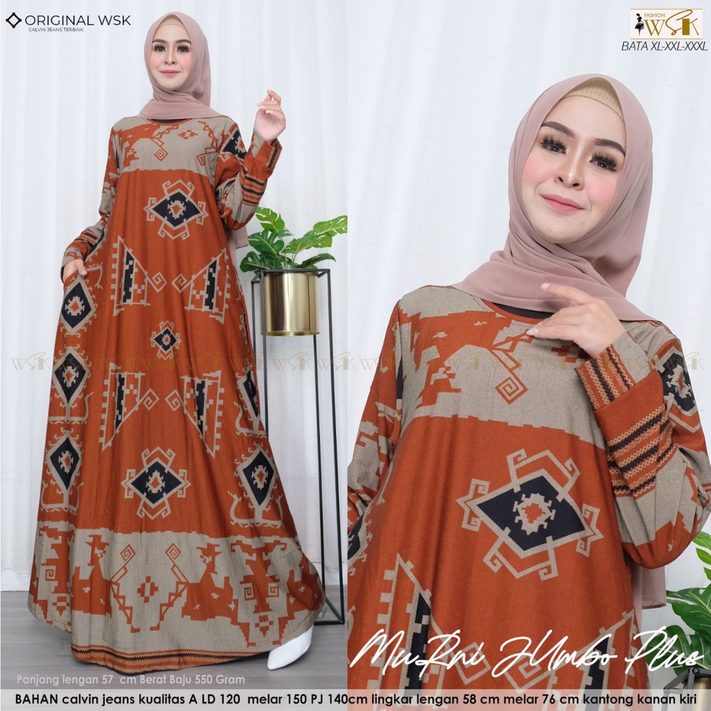 Murni jumbo plus gamis wanita terbaru 2021 bahan calvin jeans Ld 120-150cm Pj 140cm original berlabe