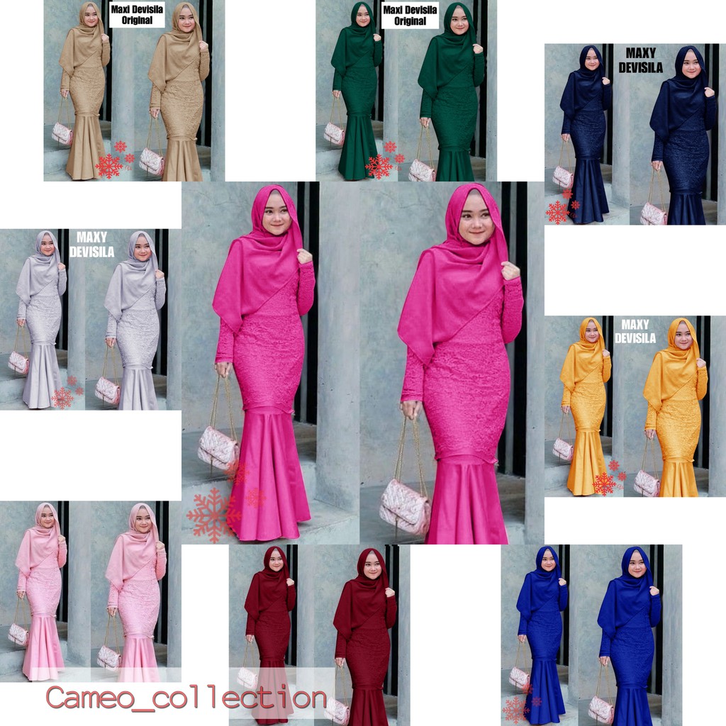 ( COD ) MAXI DEVISILA GAMIS BRUKAT MAXI DUYUNG BAJU MUSLIM WANITA DRESS MUSLIM SERAGAM UNDANGAN PERN
