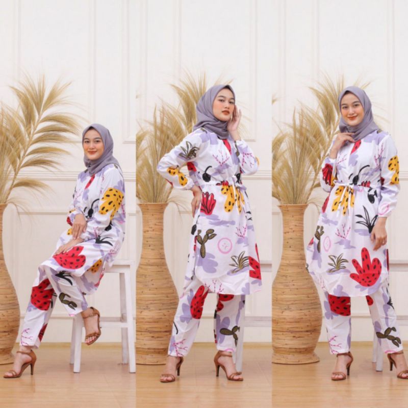 SETELAN TUNIK MOTIF KAKTUS / SET TUNIK BALI