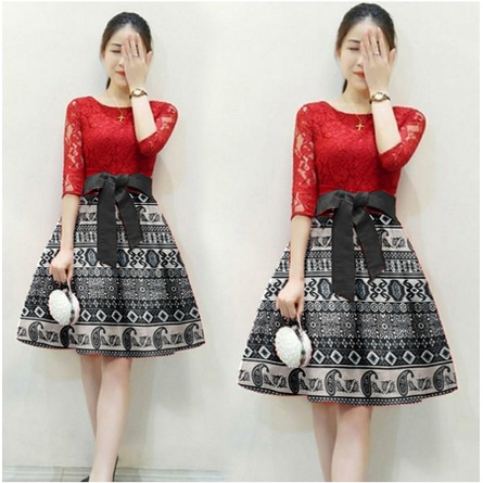 Baju Dress Wanita Dress Brukat Holly Remaja Trendy Kekinian Terbaru Gaun Modis Pesta Natal Imlek Mew
