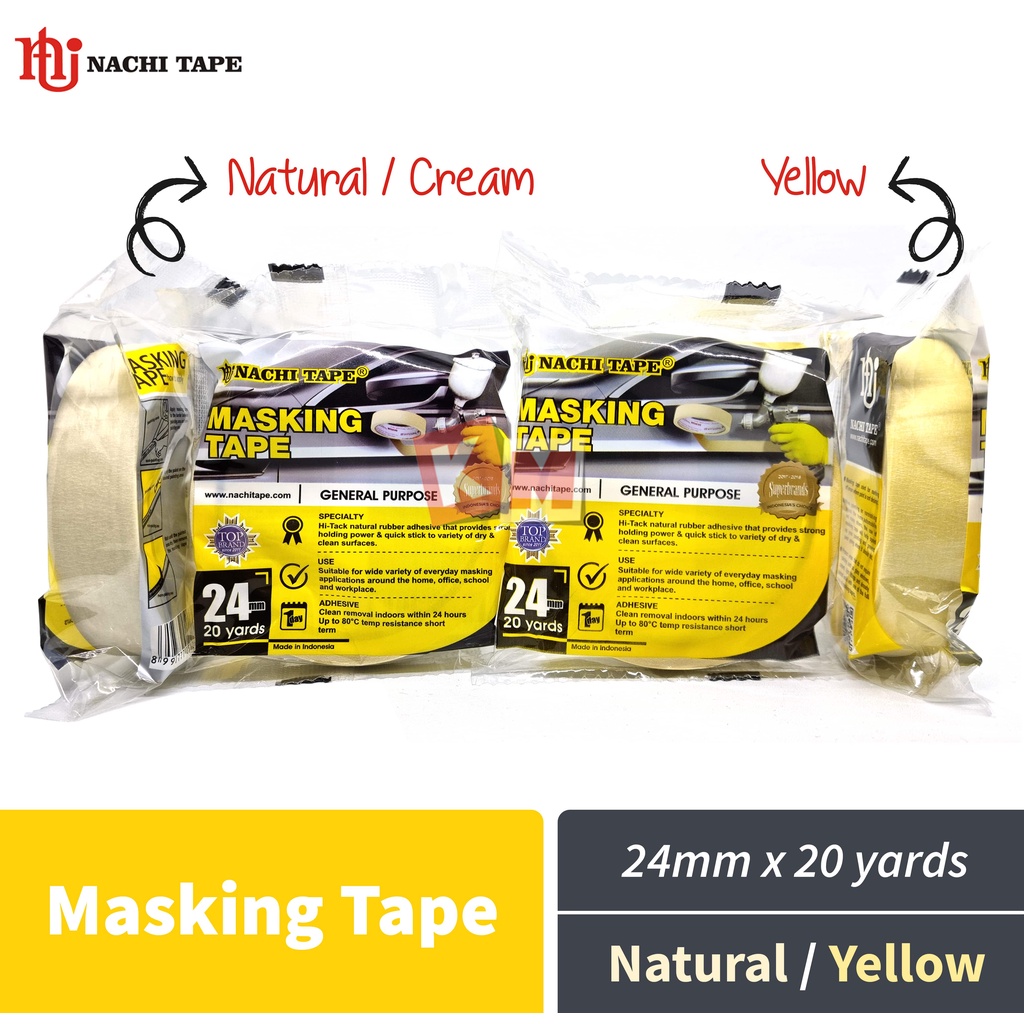 Lakban Isolasi Kertas Nachi Masking Tape 24 mm / 1 Inch x 20 Yard / 24mm / 1x20