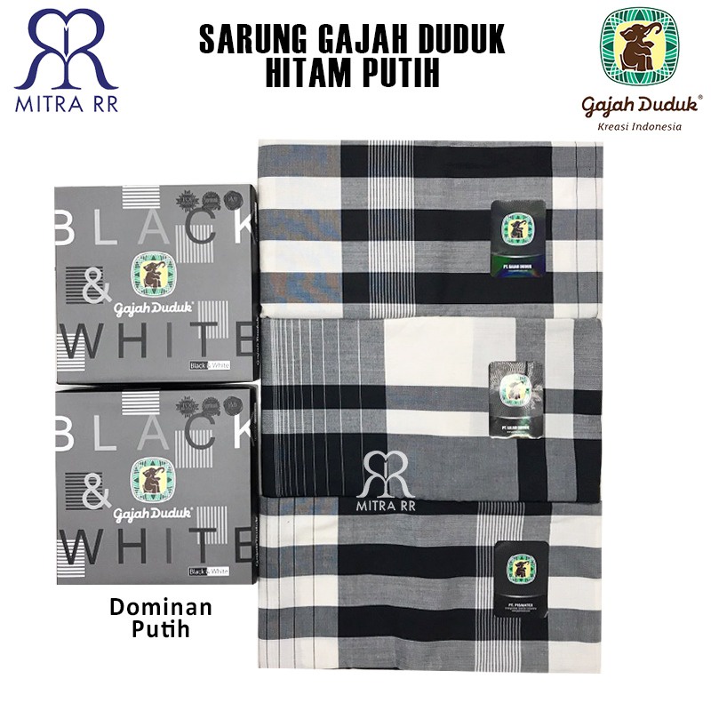 Sarung Gajah Duduk Hitam Putih Sarung Tenun Dewasa Black White Satuan / Grosir