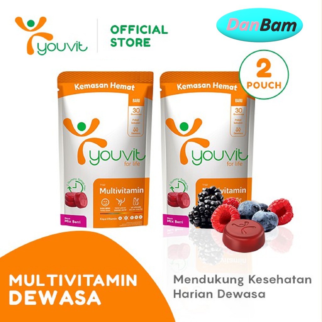 2 Pouch Youvit Multivitamin Dewasa isi 60 Gummy