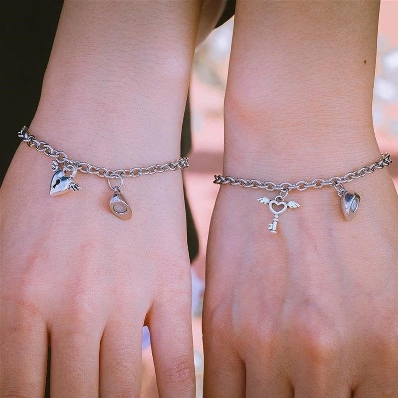2 Pcs Fashion Cinta Gelang Pasangan Magnetik Kesederhanaan Rantai Paduan Aksesoris Hadiah