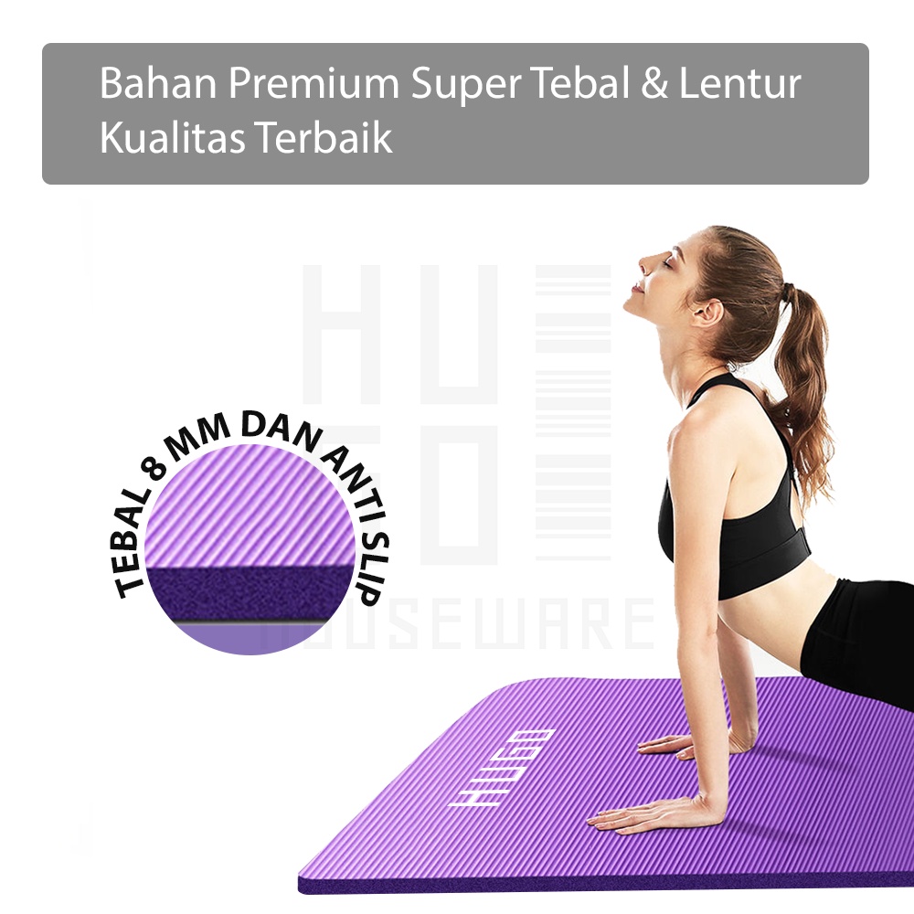 HUGO Matras Yoga Anti Slip NBR Yoga Mat Tebal 8mm Alas Olahraga Karpet Senam Fitness Yoga Gym Karpet Lantai