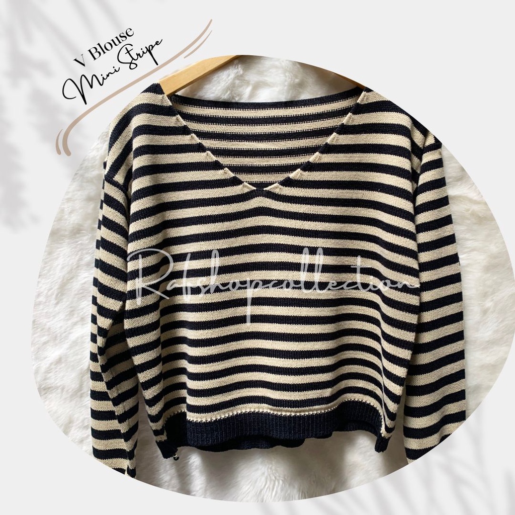 MINI Stripe Blouse_7GET Top Atasan rajut wanita_blouse oversize