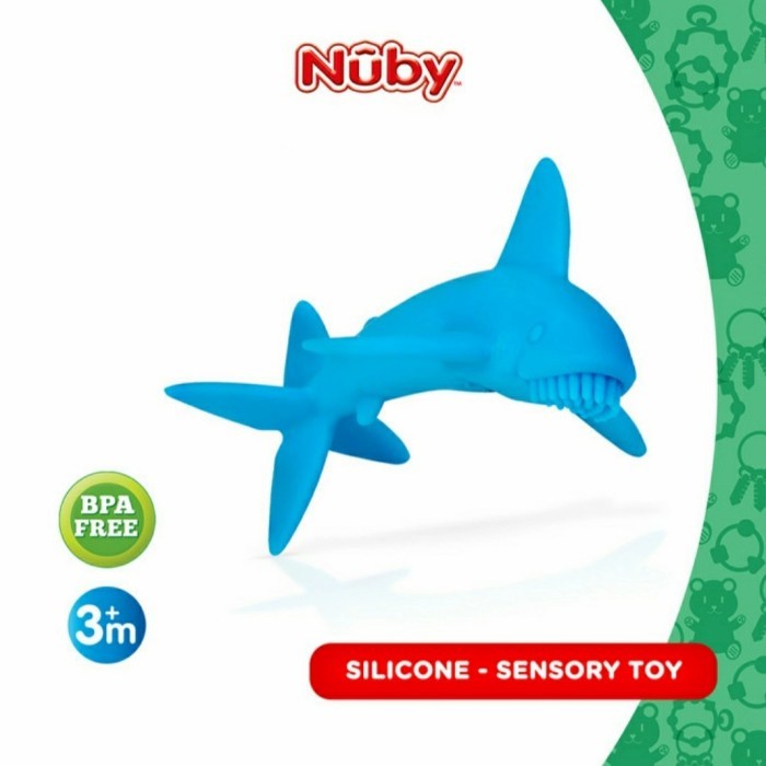 NUBY Silicone Teether Lil Shark Toothbrush Sensory Toy Gigitan Bayi