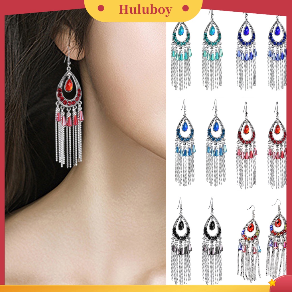 Hu Hu Hu Hu Hu Alat Bantu Pasang Kacamata♡ 1 Pasang Anting Rumbai Bentuk Tetesan Air Aksen Berlian Imitasi Gaya Vintage Untuk Wanita