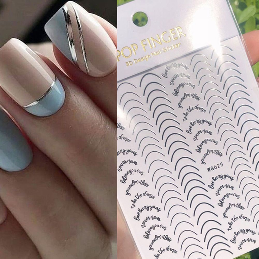 Mxbeauty Stiker Kuku Motif Garis Geometri 3d Warna Emas Untuk Dekorasi Nail Art / Manicure Diy