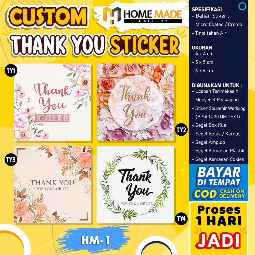 

STICKER THANK YOU FOR ORDER STIKER LABEL PENGIRIMAN TERIMA KASIH OLSHOP PERSEGI CUSTOM MURAH HM-1