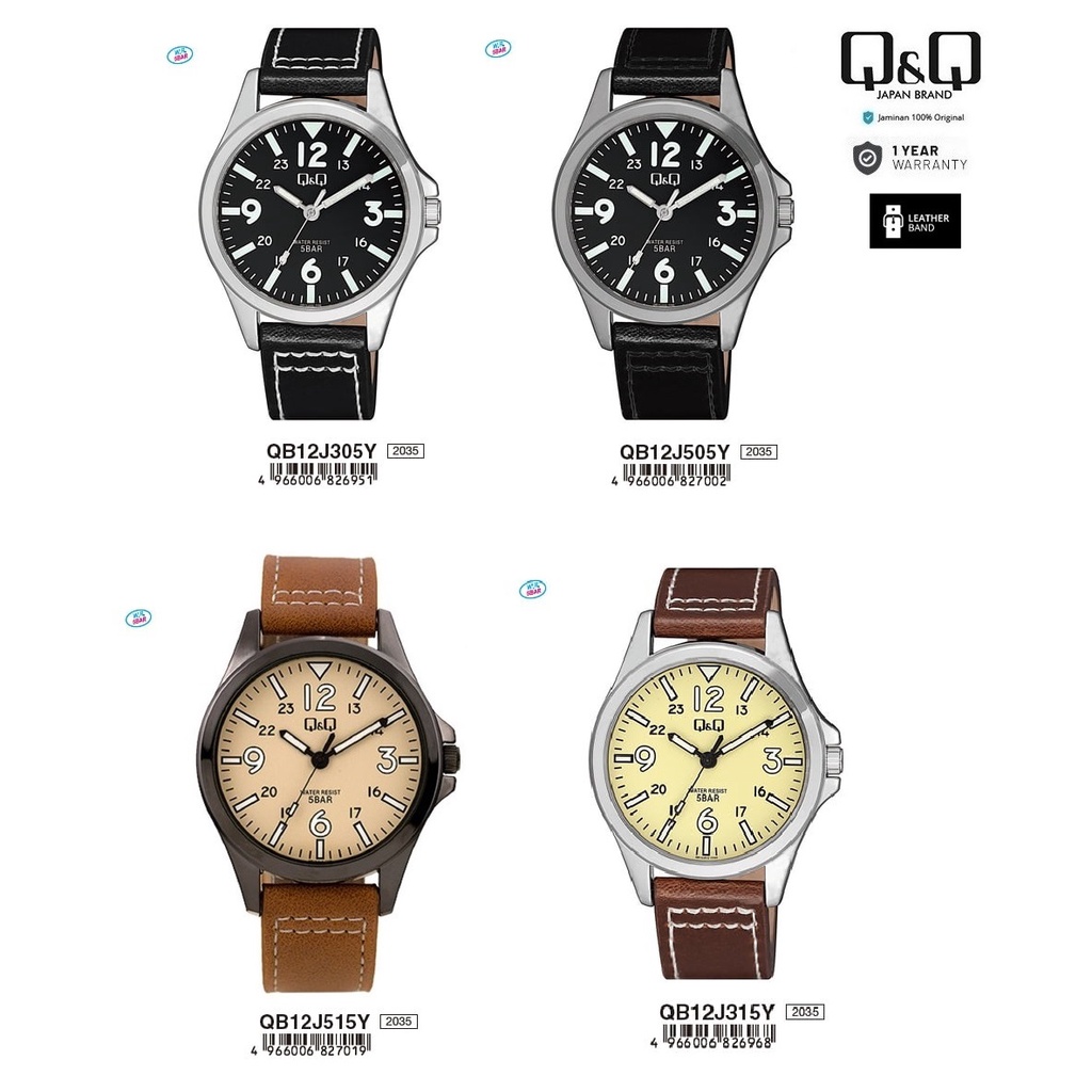 Q&Q QNQ QQ QB12 QB12J QB12J 305Y - 515Y ORIGINAL ANALOG WATCH JAM TANGAN PRIA TALI KULIT