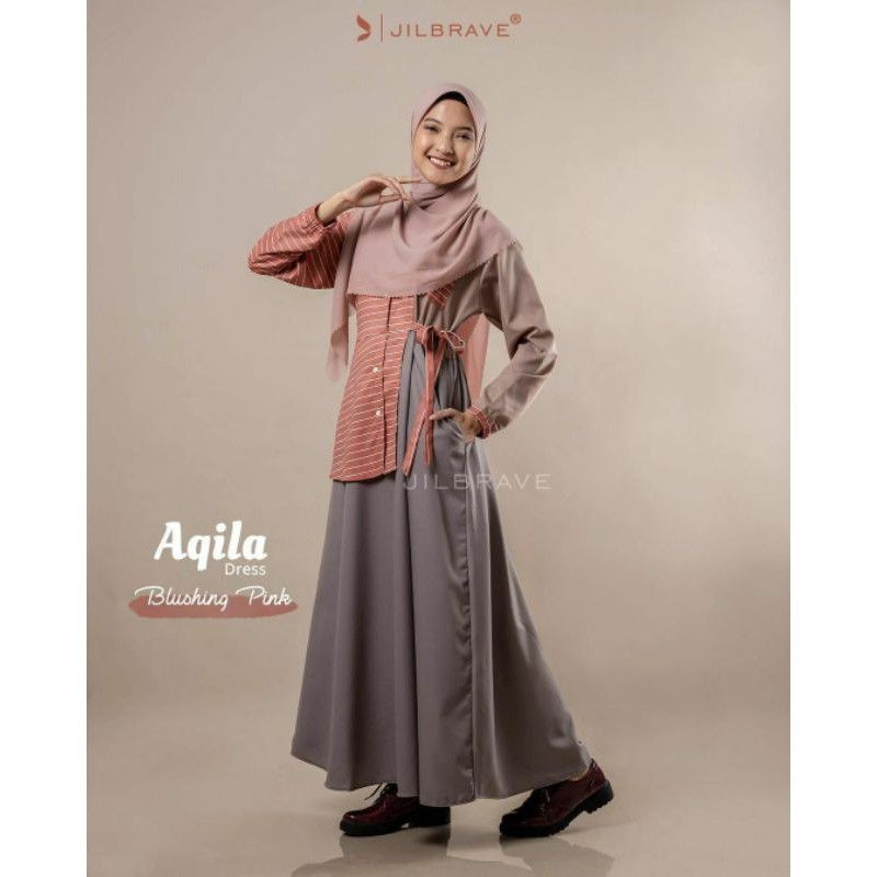 AQILA DRESS / Dress Motif Garis ORIGINAL BY JILBRAVE