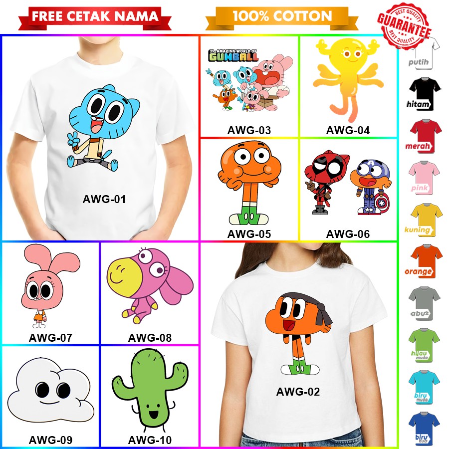 [FREE NAMA!!] Baju Kaos ANAK DAN DEWASA AMAZING WORLD OF GUMBALL BANYAK MOTIF