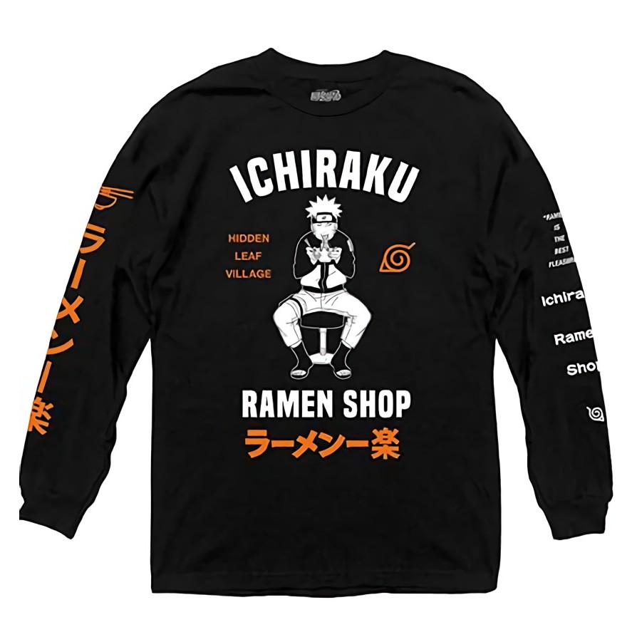 Longsleeve Karet Naruto Ichiraku Ramen Shop Hidden Leaf Village Konoha Black Color