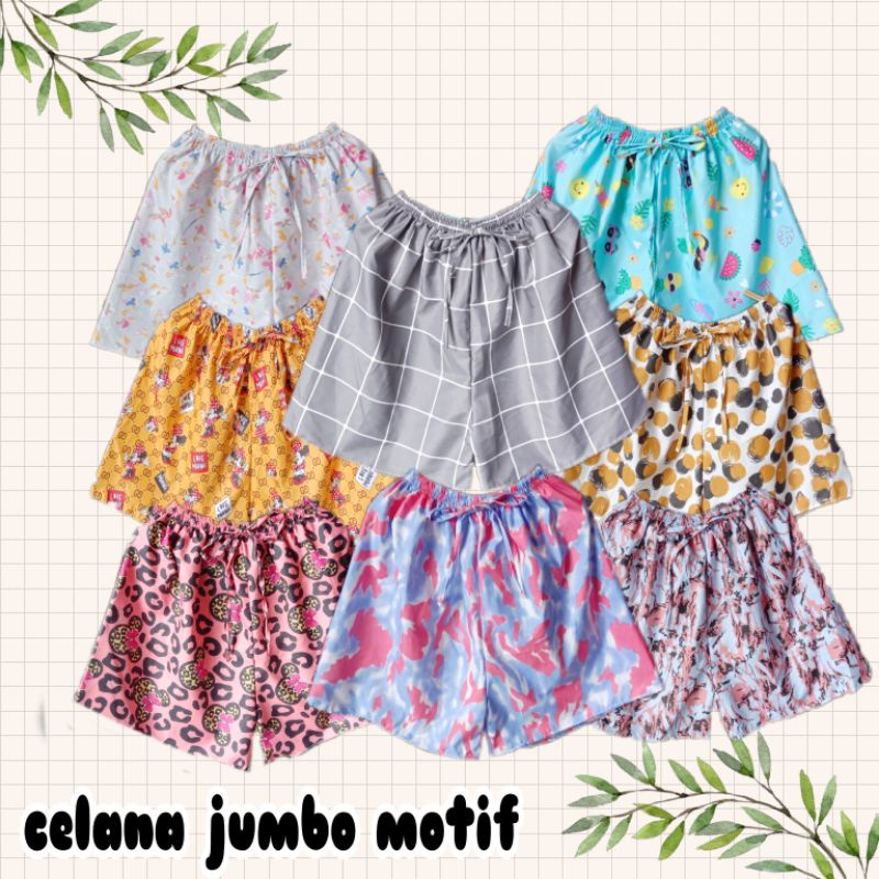 Kolor Motif Jumbo - Short Pants Wanita Jumbo - Celana Pendek Santai